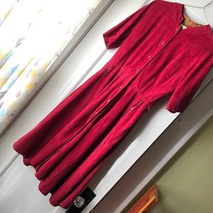 Vintage Red Corduroy Button up Midi Dress ✨